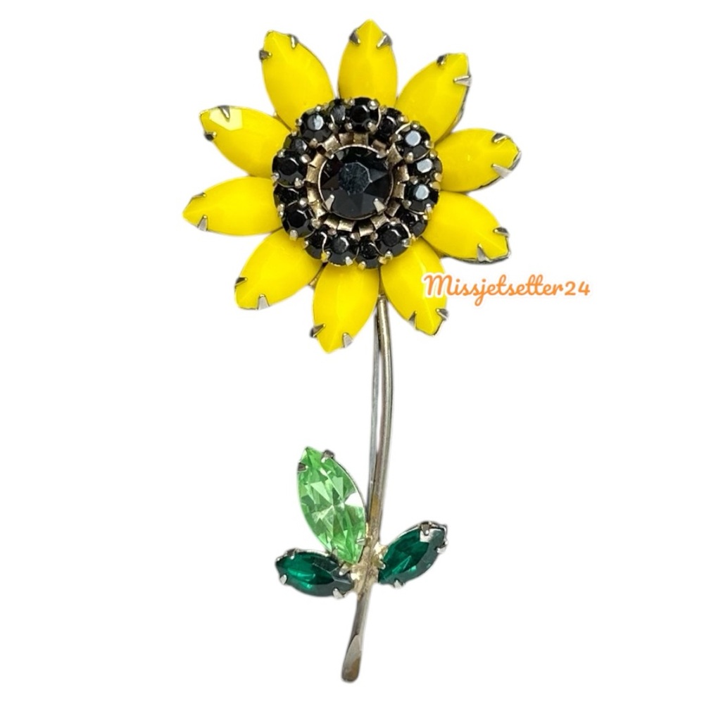 Weiss Rare Yellow Sunflower Daisy Vintage Brooch Pin